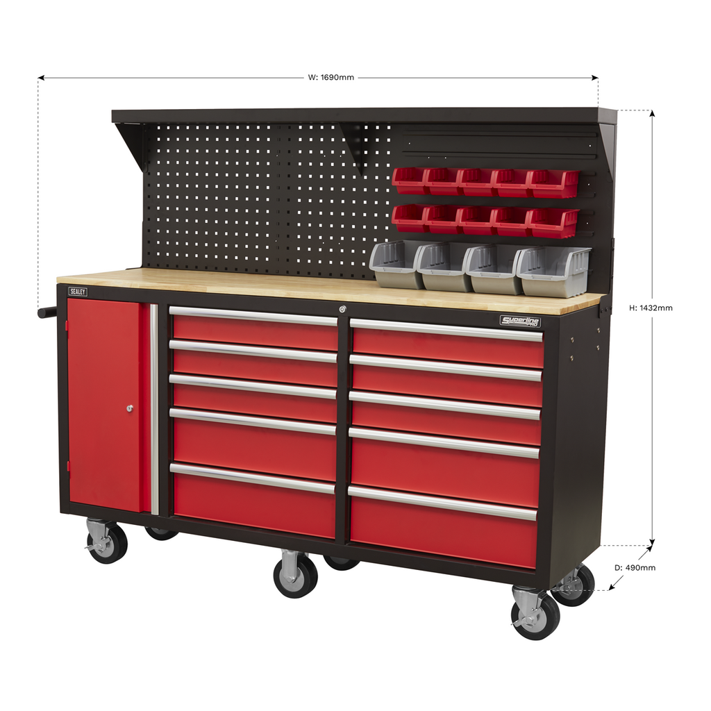 Superline PRO® Mobile Workstation with Backboard 10 Drawer