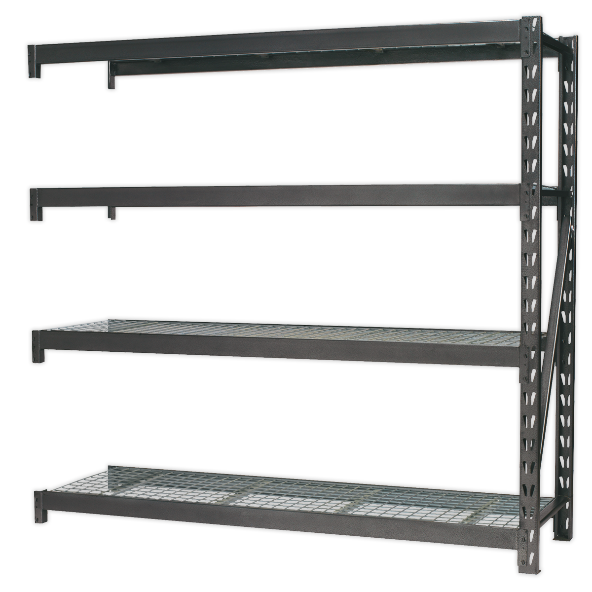 Heavy-Duty Racking Extension Pack with 4 Mesh Shelves 640kg Capacity Per Level