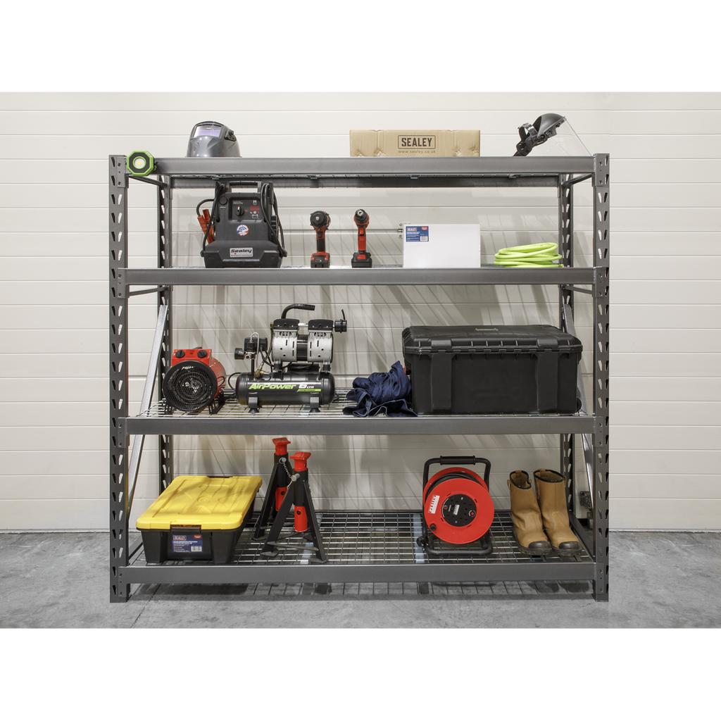 Heavy-Duty Racking Unit with 4 Mesh Shelves 640kg Capacity Per Level