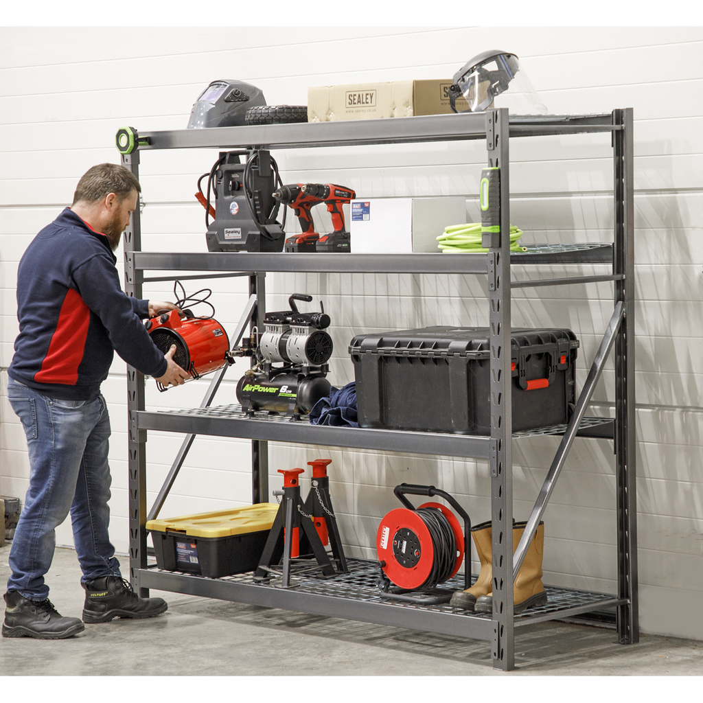 Heavy-Duty Racking Unit with 4 Mesh Shelves 640kg Capacity Per Level