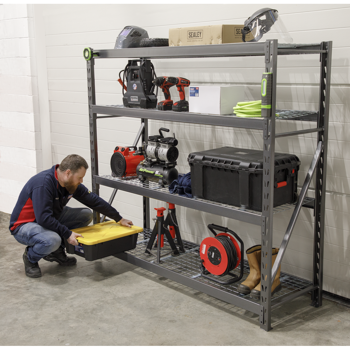 Heavy-Duty Racking Unit with 4 Mesh Shelves 640kg Capacity Per Level
