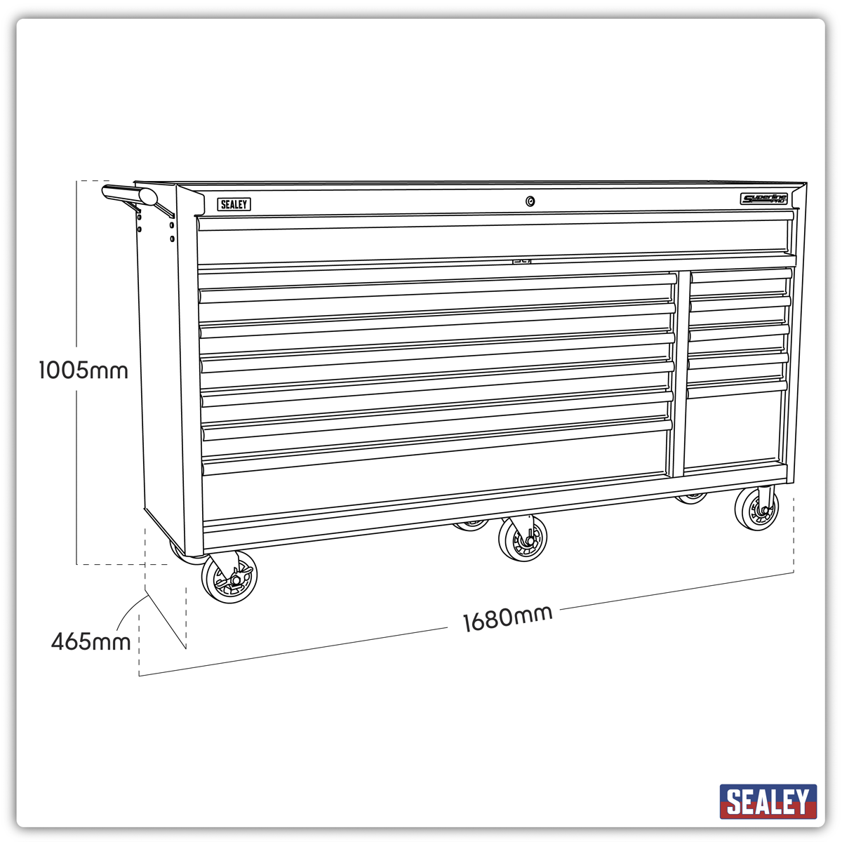 Superline PRO® Heavy-Duty Extra-Wide Rollcab, 12 Drawer, Red (AP6612)