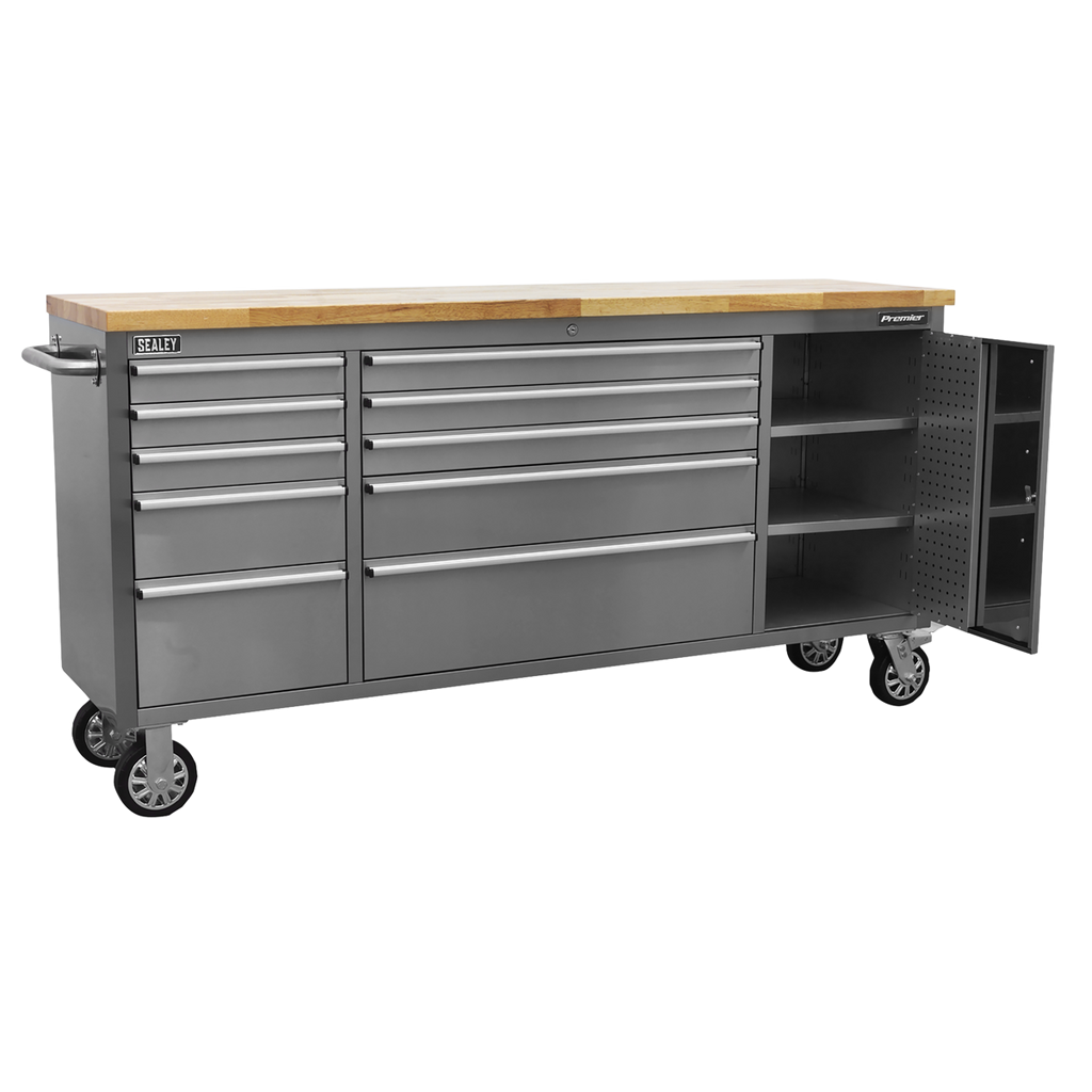 Premier™ Mobile Stainless Steel Tool Cabinet & Cupboard 10 Drawer