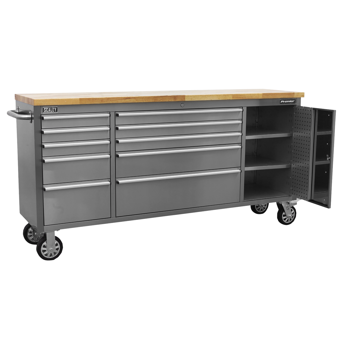 Premier™ Mobile Stainless Steel Tool Cabinet & Cupboard 10 Drawer