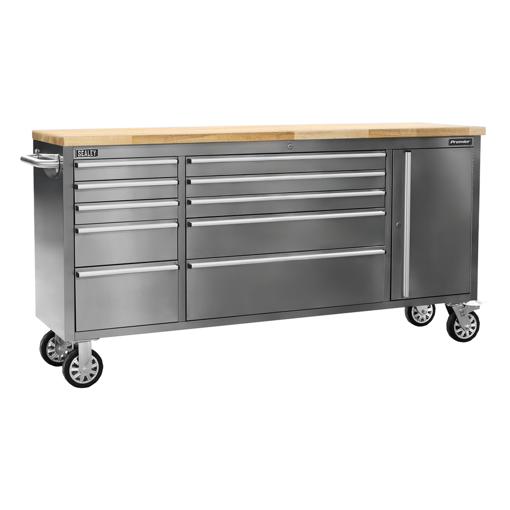 Premier™ Mobile Stainless Steel Tool Cabinet & Cupboard 10 Drawer