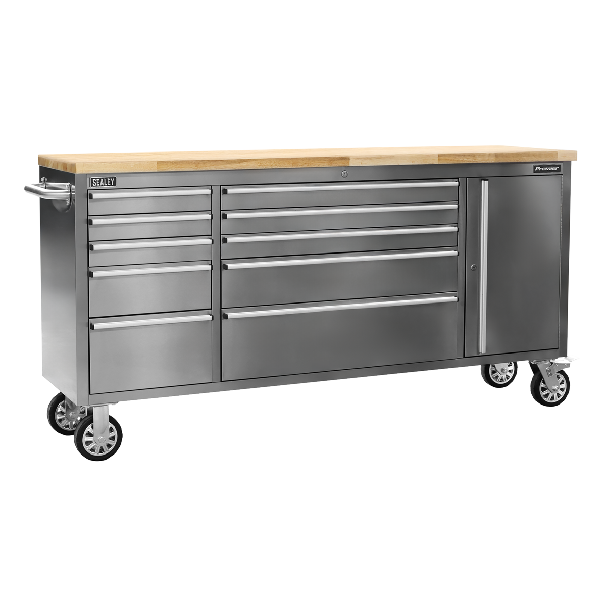 Premier™ Mobile Stainless Steel Tool Cabinet & Cupboard 10 Drawer