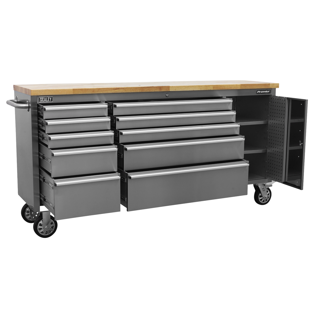 Premier™ Mobile Stainless Steel Tool Cabinet & Cupboard 10 Drawer