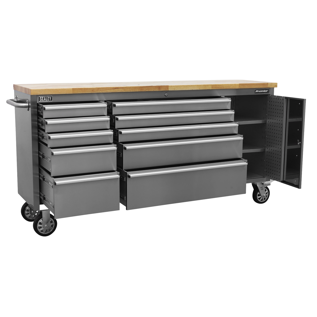 Premier™ Mobile Stainless Steel Tool Cabinet & Cupboard 10 Drawer