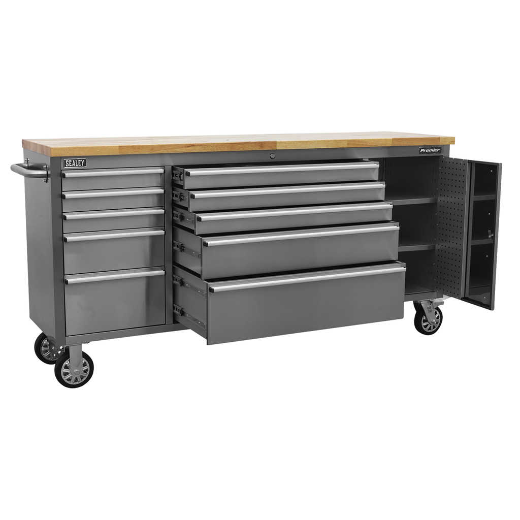 Premier™ Mobile Stainless Steel Tool Cabinet & Cupboard 10 Drawer
