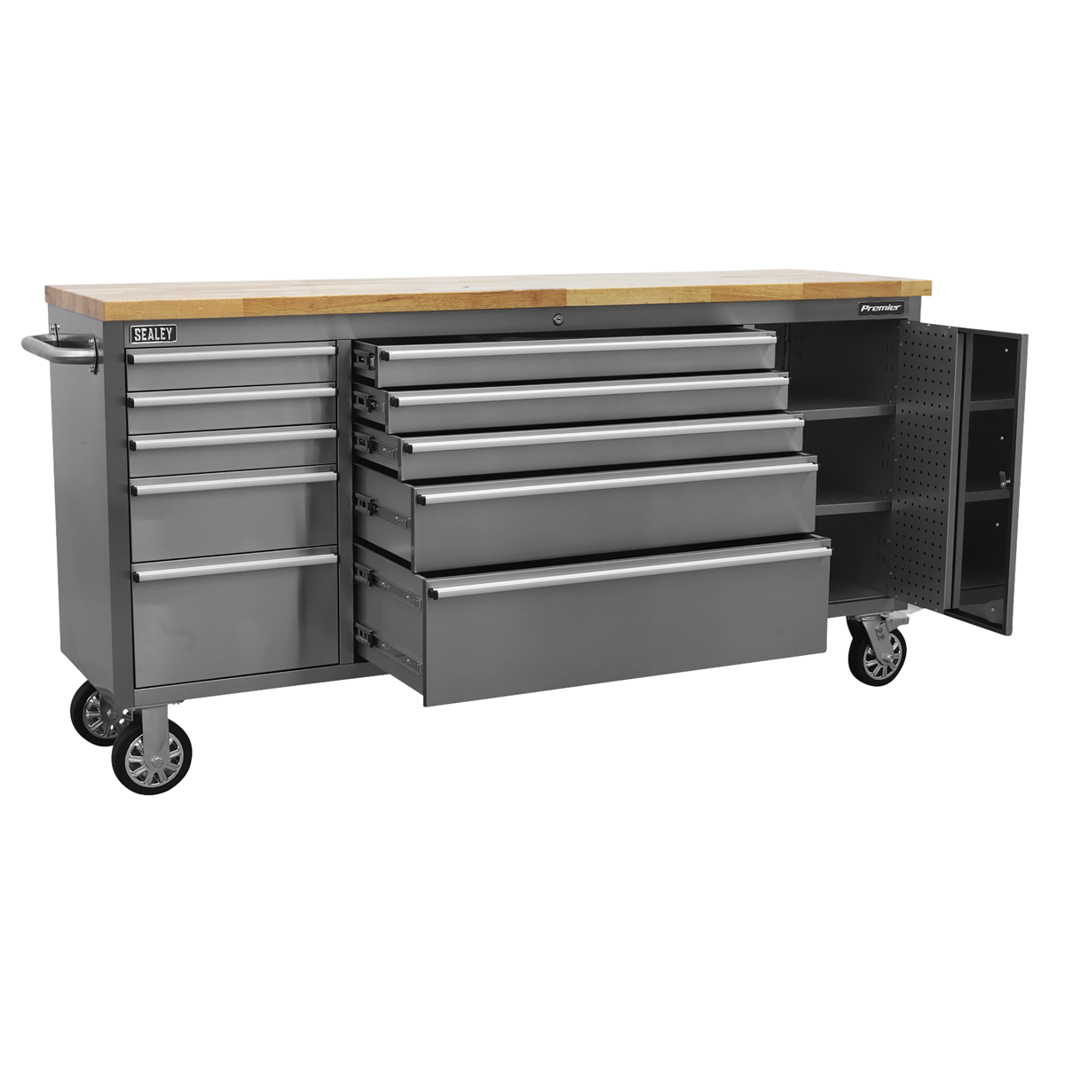Premier™ Mobile Stainless Steel Tool Cabinet & Cupboard 10 Drawer