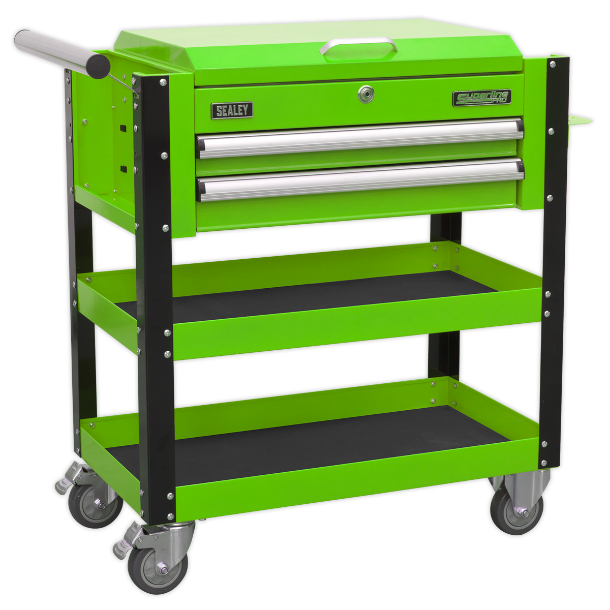 Superline PRO® Heavy-Duty Mobile Tool & Parts Trolley with Lockable Top & 2 Drawers - Green