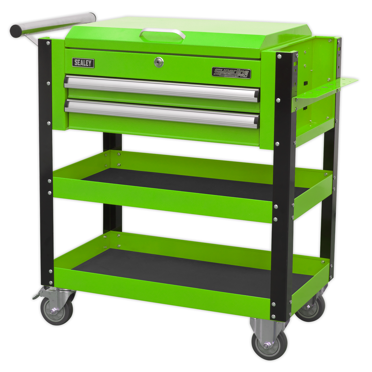 Superline PRO® Heavy-Duty Mobile Tool & Parts Trolley with Lockable Top & 2 Drawers - Green