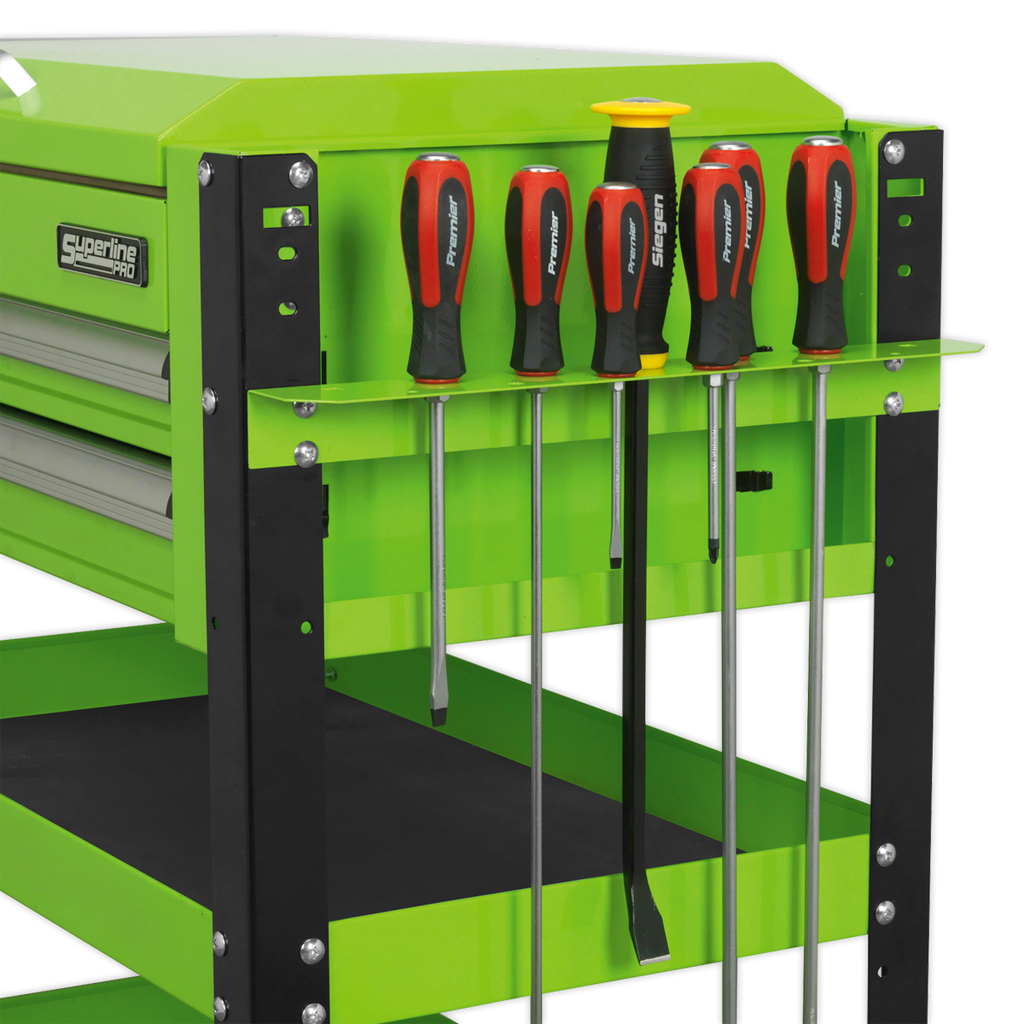 Superline PRO® Heavy-Duty Mobile Tool & Parts Trolley with Lockable Top & 2 Drawers - Green