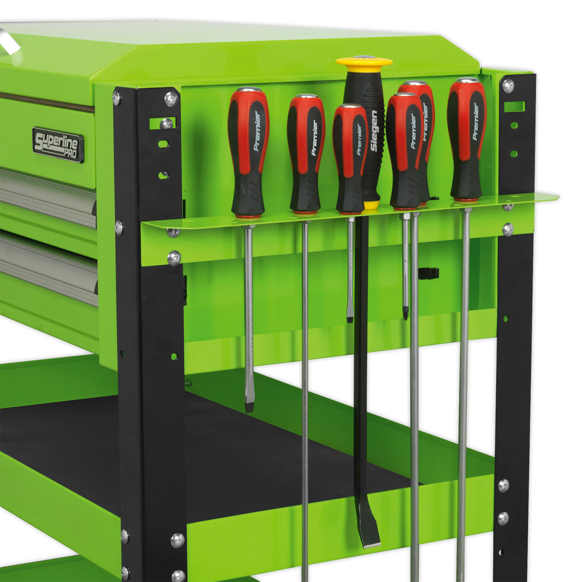 Superline PRO® Heavy-Duty Mobile Tool & Parts Trolley with Lockable Top & 2 Drawers - Green