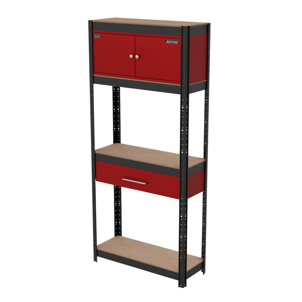 Shelving Unit 4-Tier with Cupboard & Drawer