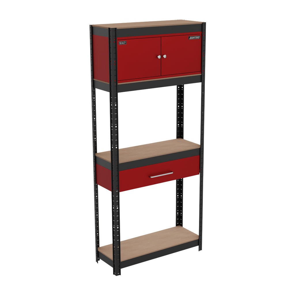 Shelving Unit 4-Tier with Cupboard & Drawer