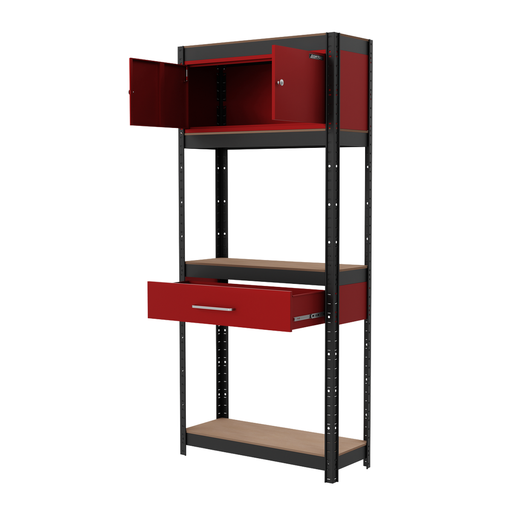 Shelving Unit 4-Tier with Cupboard & Drawer
