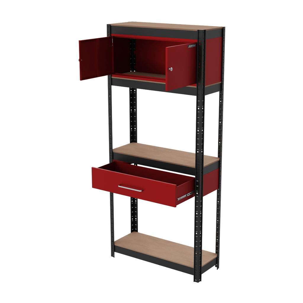 Shelving Unit 4-Tier with Cupboard & Drawer