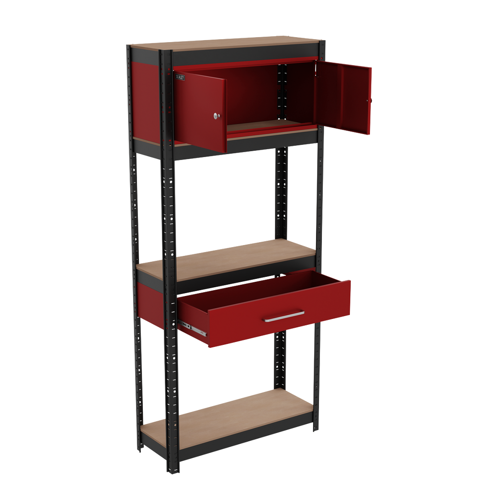 Shelving Unit 4-Tier with Cupboard & Drawer