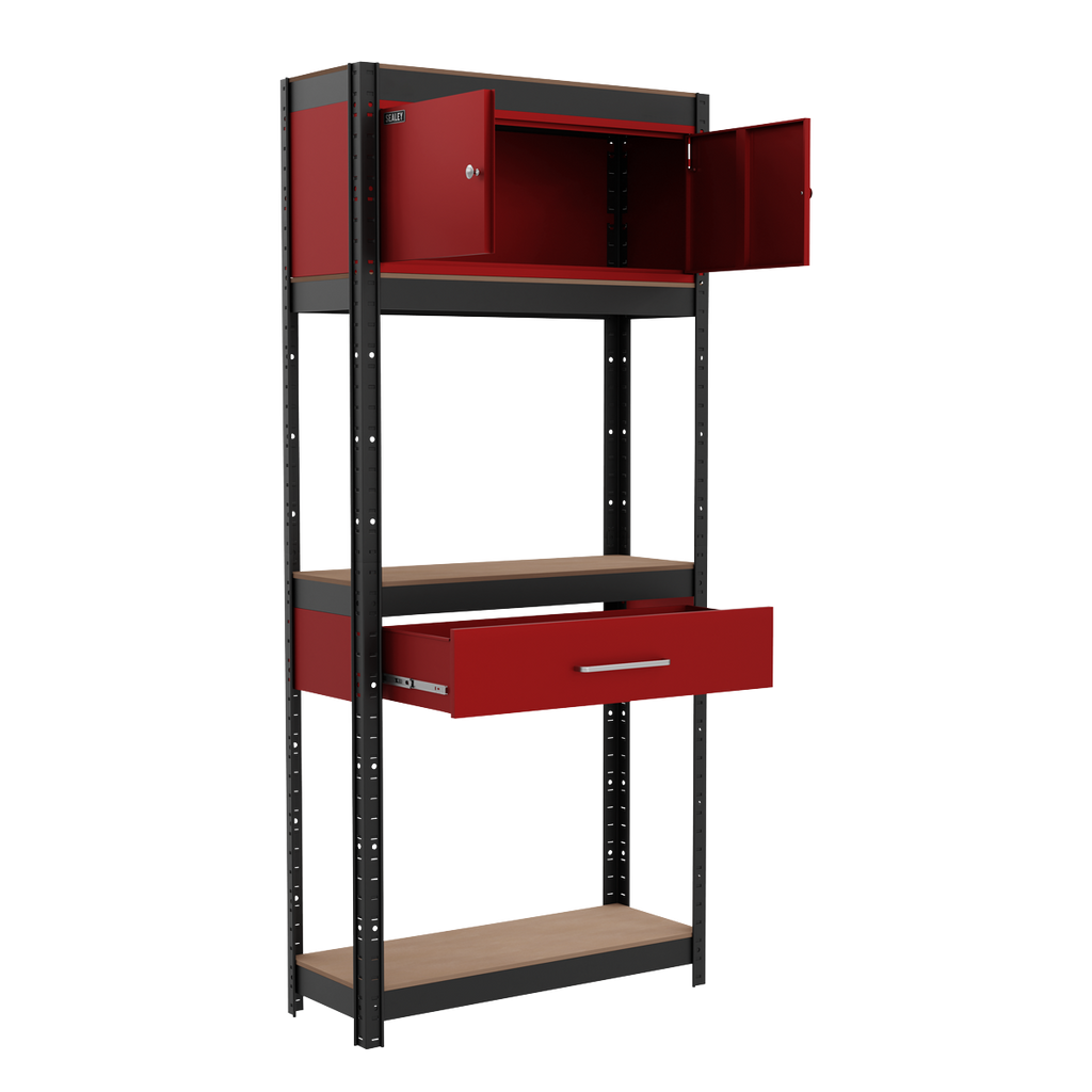 Shelving Unit 4-Tier with Cupboard & Drawer