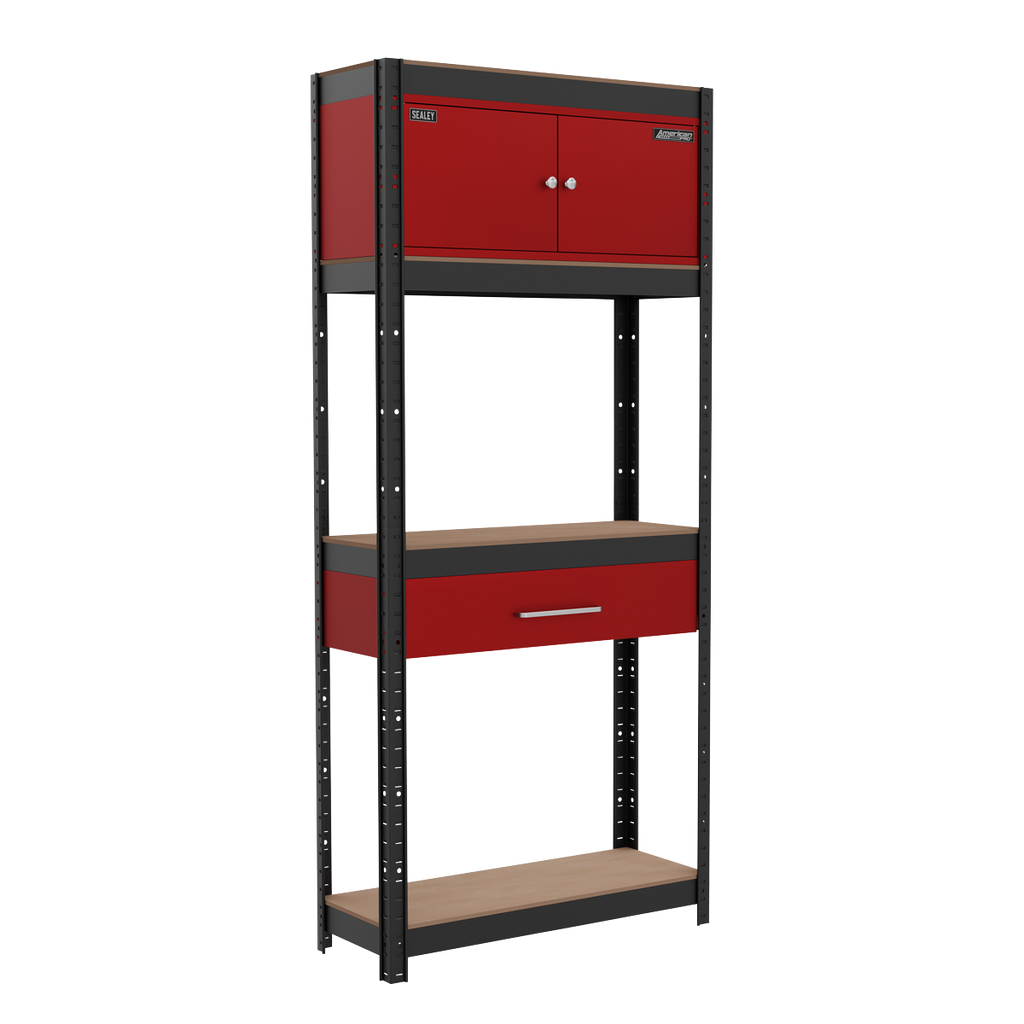 Shelving Unit 4-Tier with Cupboard & Drawer