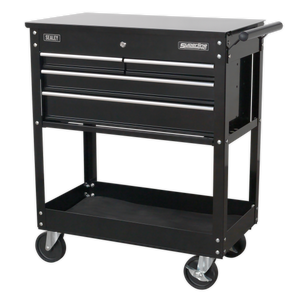 Heavy-Duty Mobile Tool & Parts Trolley with 4 Drawers & Lockable Top - Black