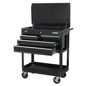 Heavy-Duty Mobile Tool & Parts Trolley with 4 Drawers & Lockable Top - Black