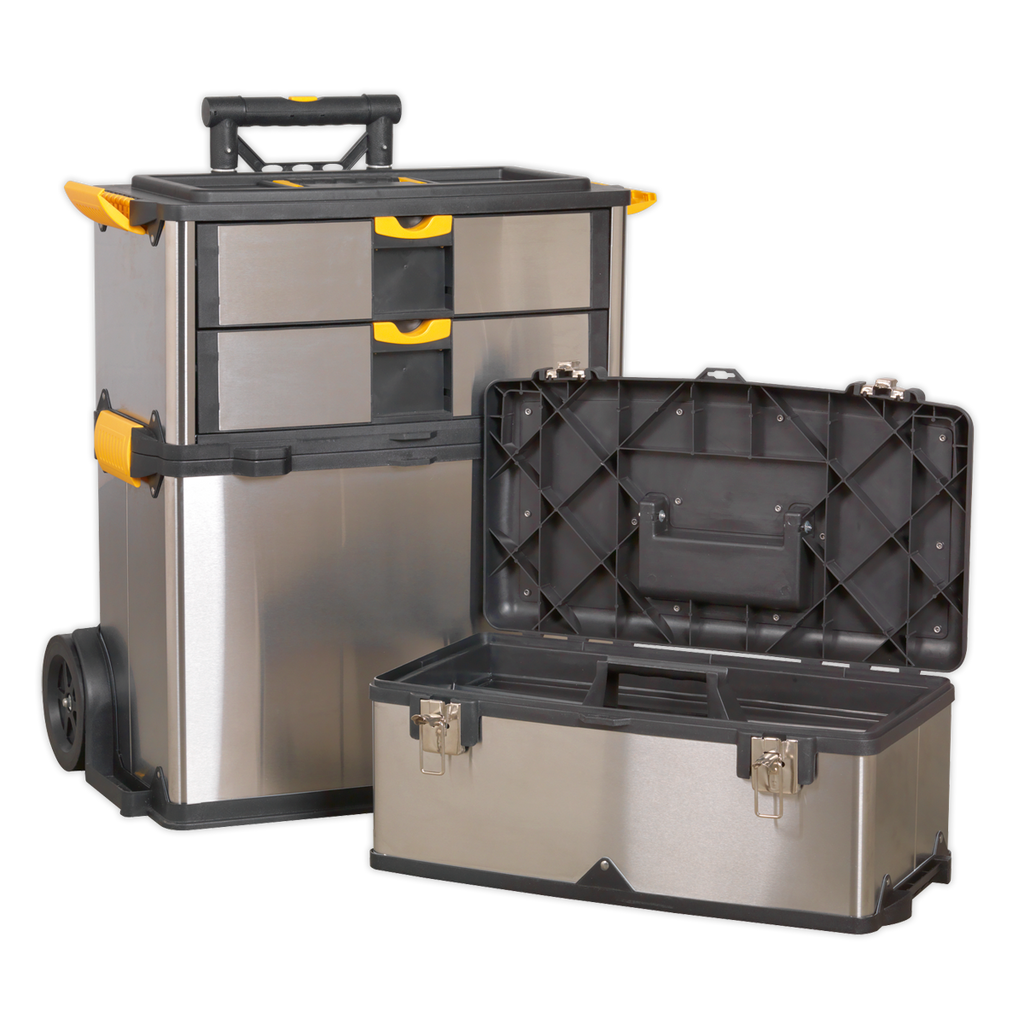 Mobile Stainless Steel/Composite Toolbox with 3 Compartments (AP855)