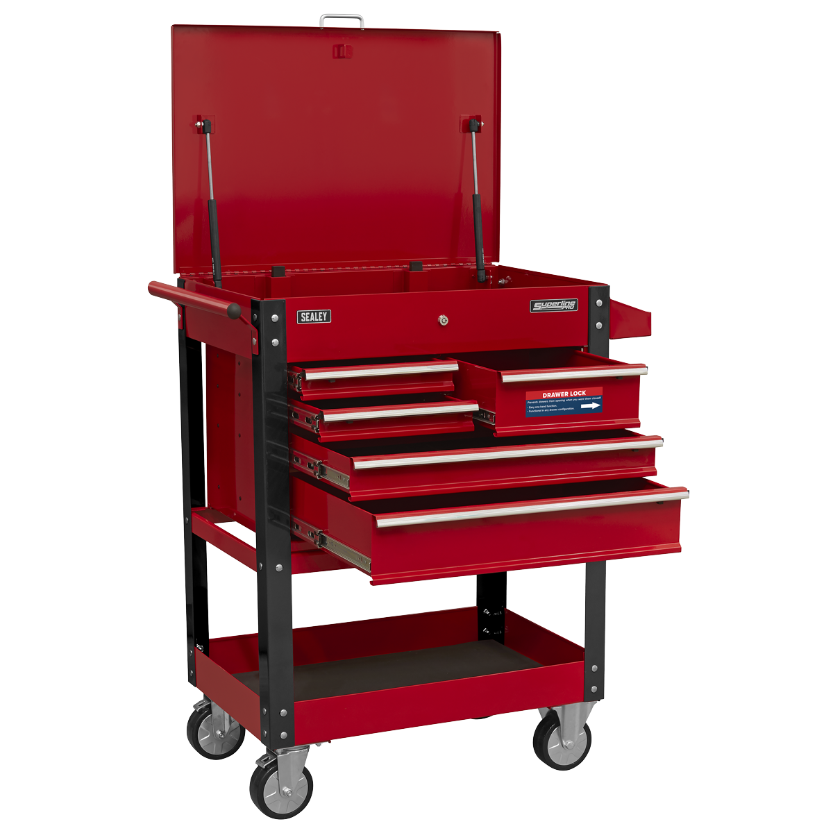 Superline PRO® Heavy-Duty Mobile Tool & Parts Trolley with 5 Drawers & Lockable Top