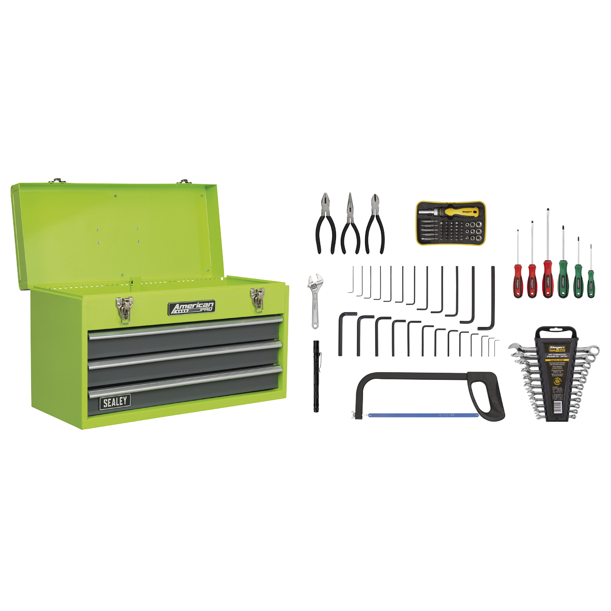 American PRO® Tool Chest with Tool Kit, 3 Drawer, Green/Grey (AP9243BBHVCOM)