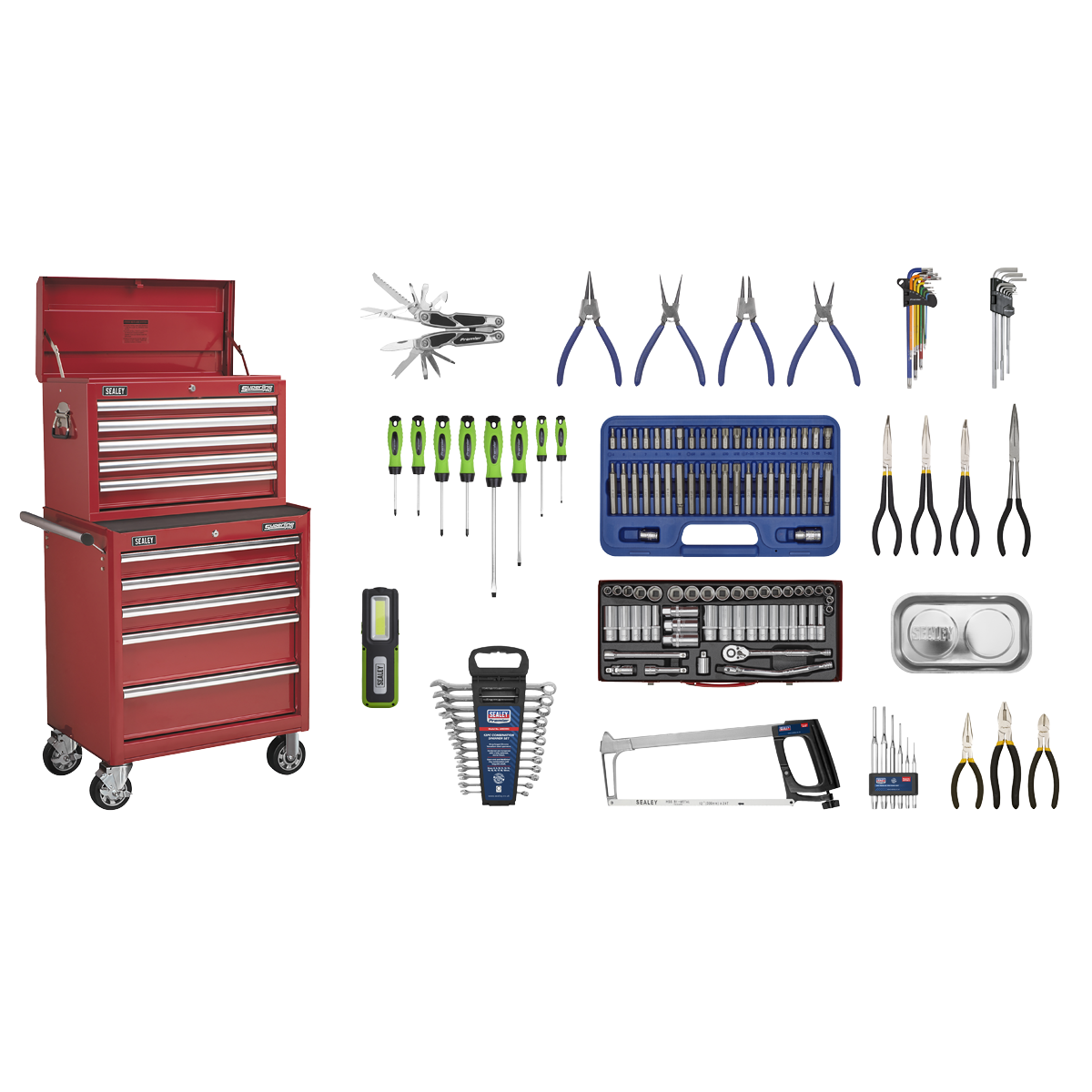 Superline PRO® Topchest & Rollcab Combination 10 Drawer with 148pc Tool Kit - Red