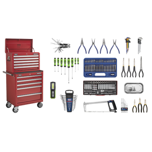 Superline PRO® Topchest & Rollcab Combination 10 Drawer with 148pc Tool Kit - Red