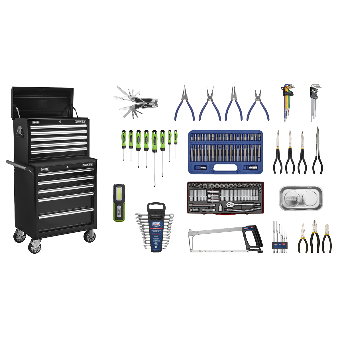 Superline PRO® Topchest & Rollcab Combination 10 Drawer with 148pc Tool Kit - Black