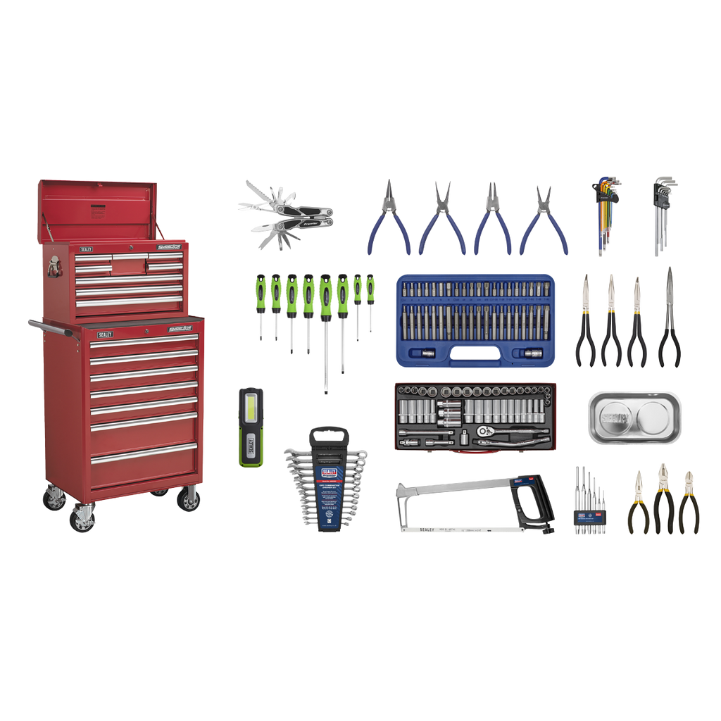 Superline PRO® Topchest & Rollcab Combination 15 Drawer with 148pc Tool Kit - Red