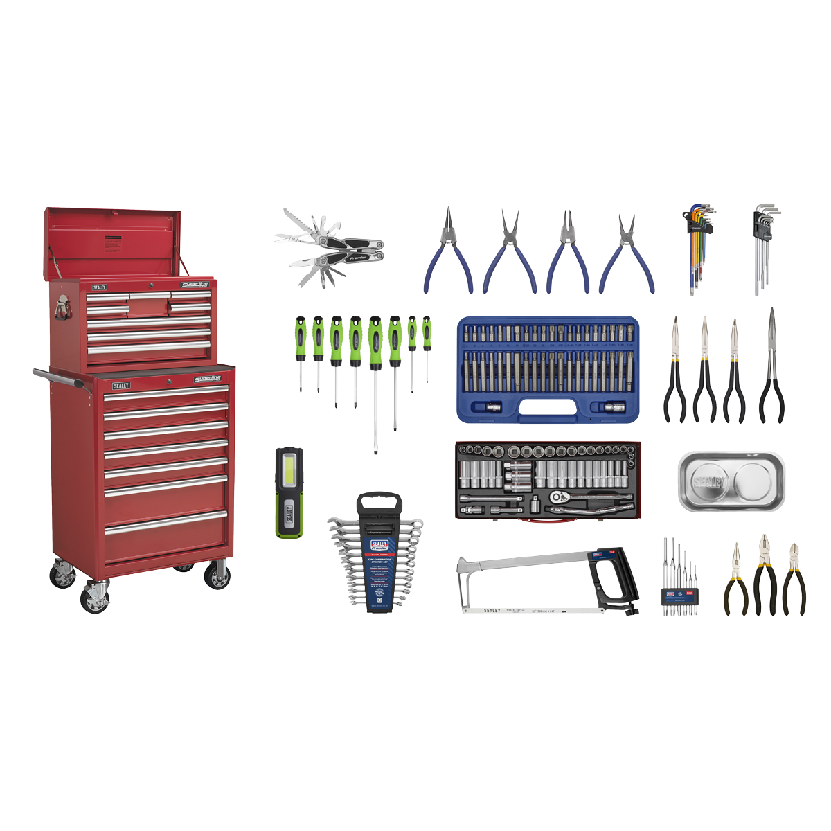 Superline PRO® Topchest & Rollcab Combination 15 Drawer with 148pc Tool Kit - Red