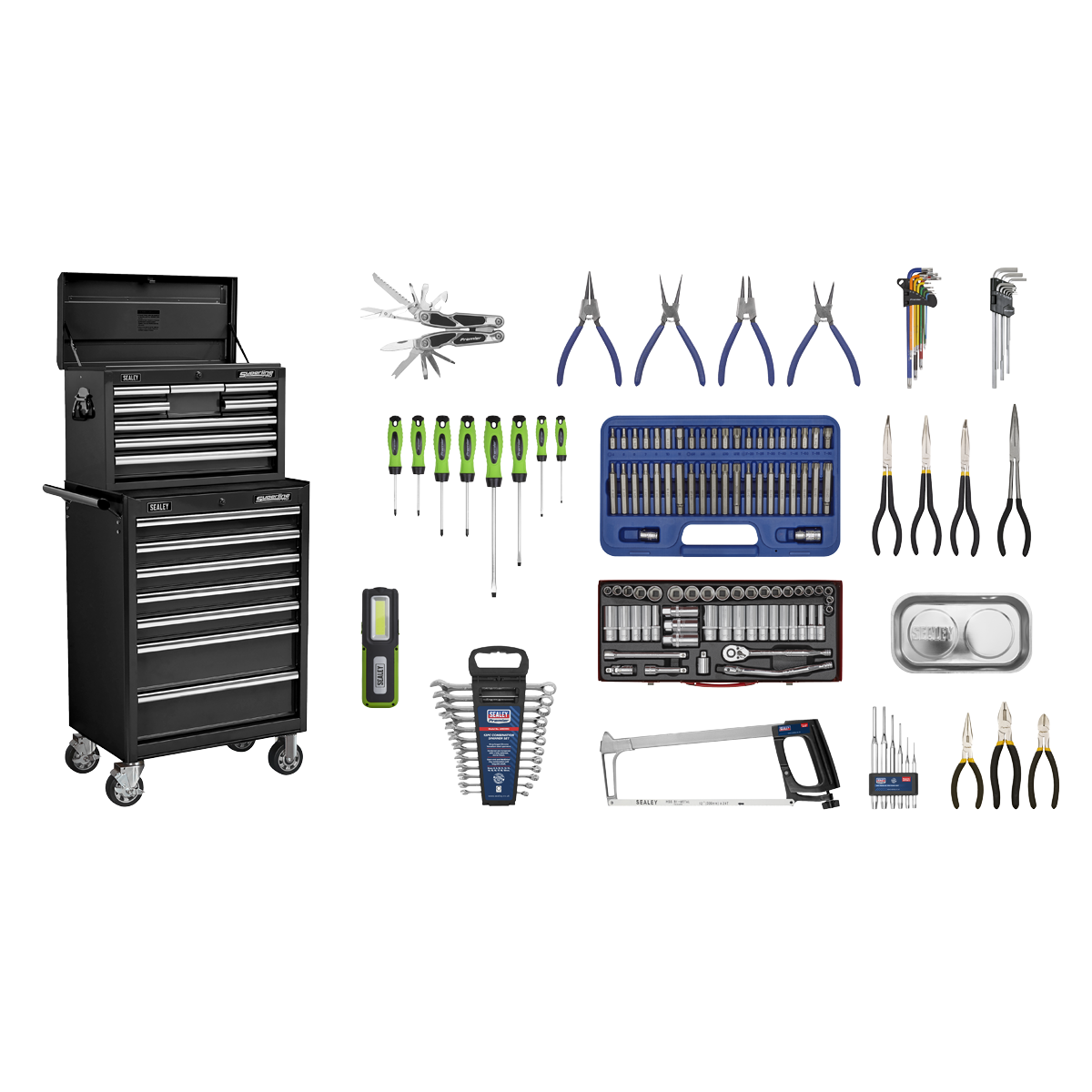 Superline PRO® Topchest & Rollcab Combination 15 Drawer with 148pc Tool Kit - Black
