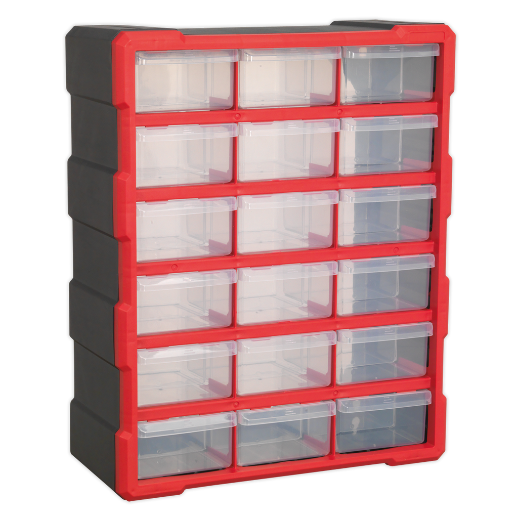 Cabinet Box, 18 Drawer, Red/Black (APDC18R)