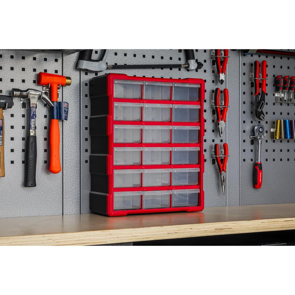 Cabinet Box, 18 Drawer, Red/Black (APDC18R)
