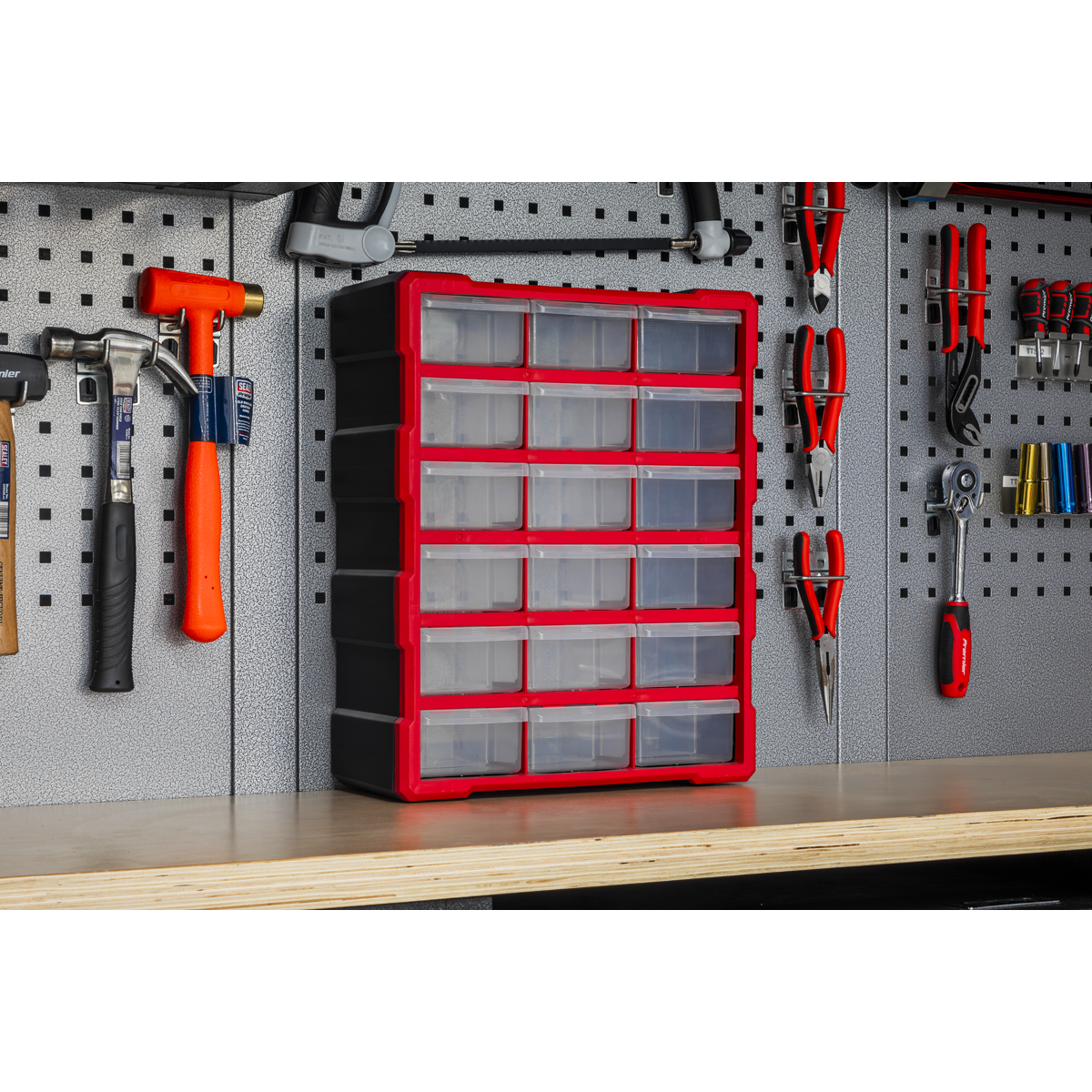 Cabinet Box, 18 Drawer, Red/Black (APDC18R)