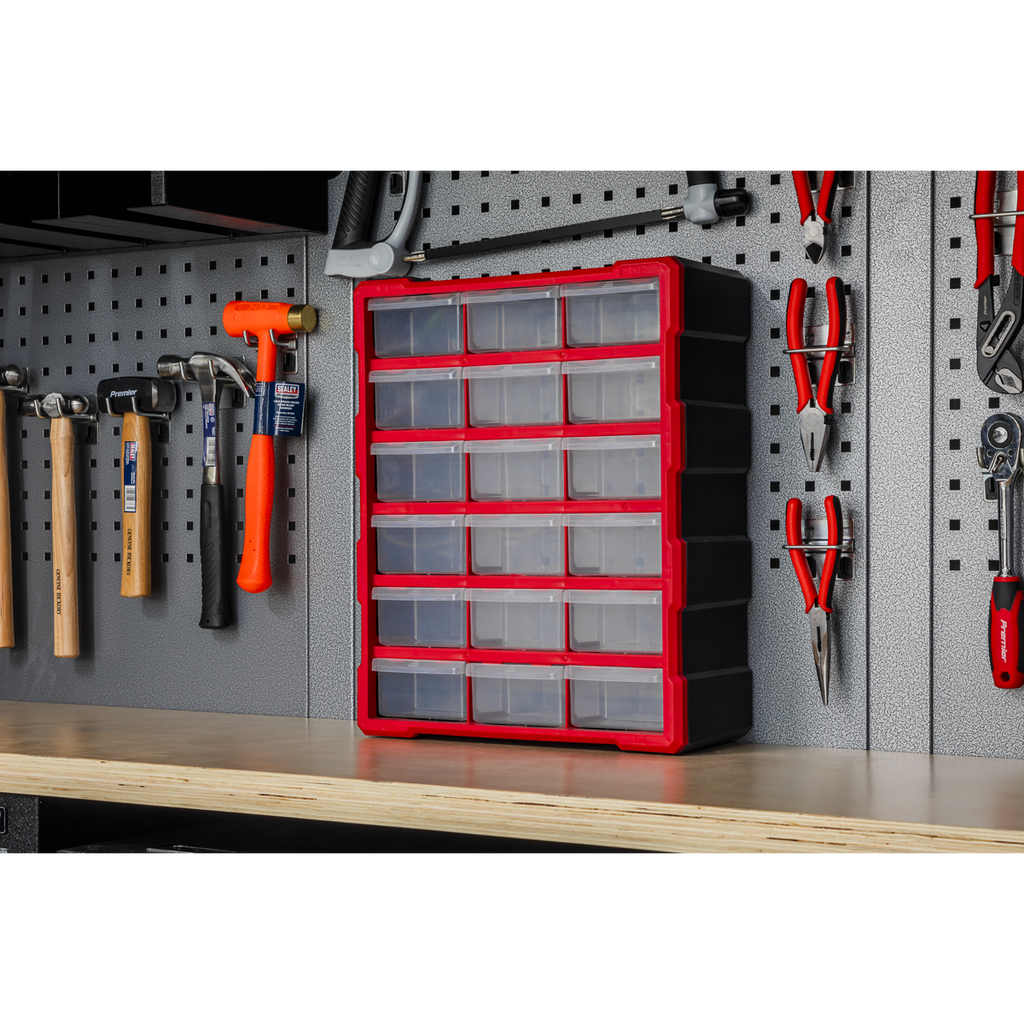 Cabinet Box, 18 Drawer, Red/Black (APDC18R)