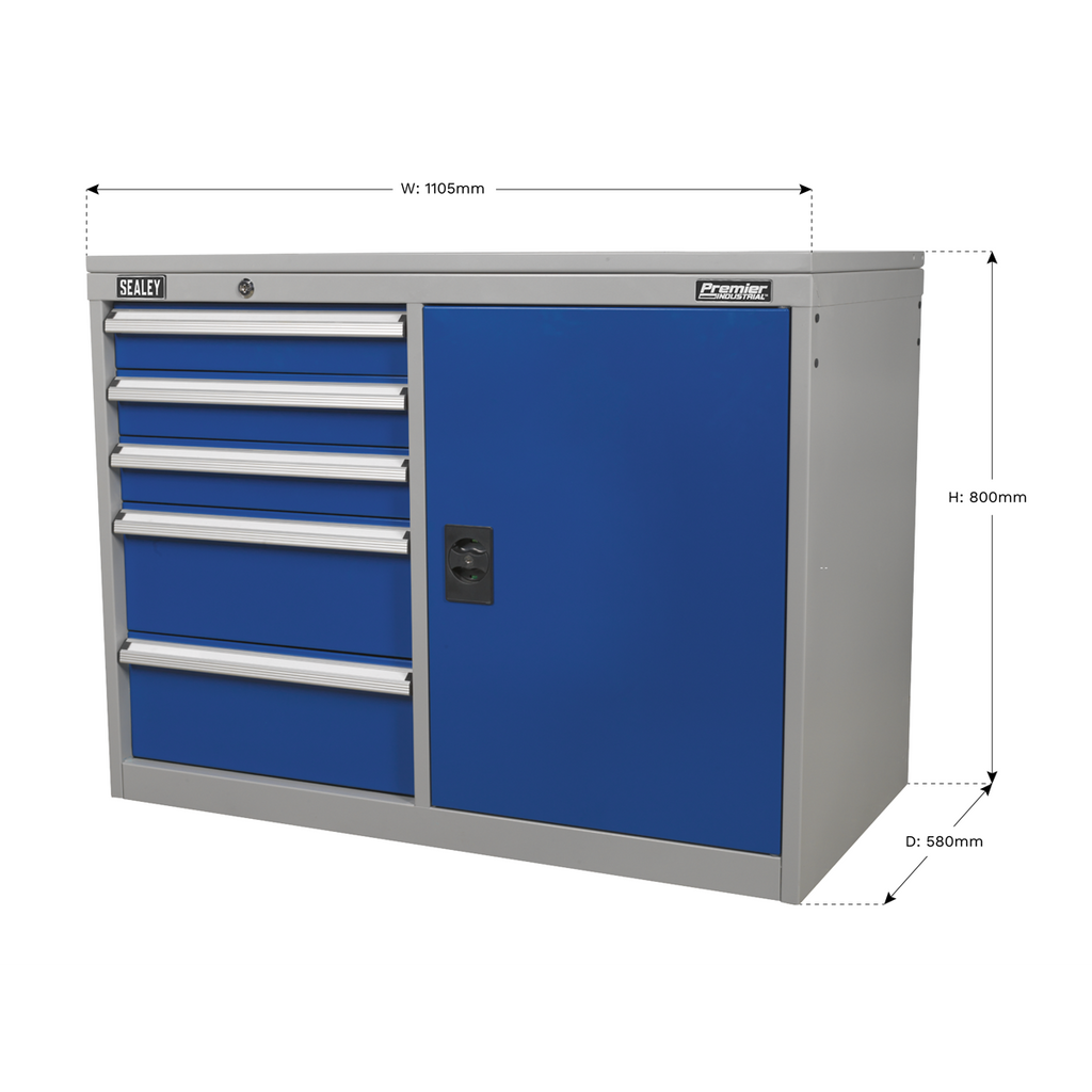 Premier Industrial™ Cabinet/Workstation with 5 Drawers & 1 Shelf