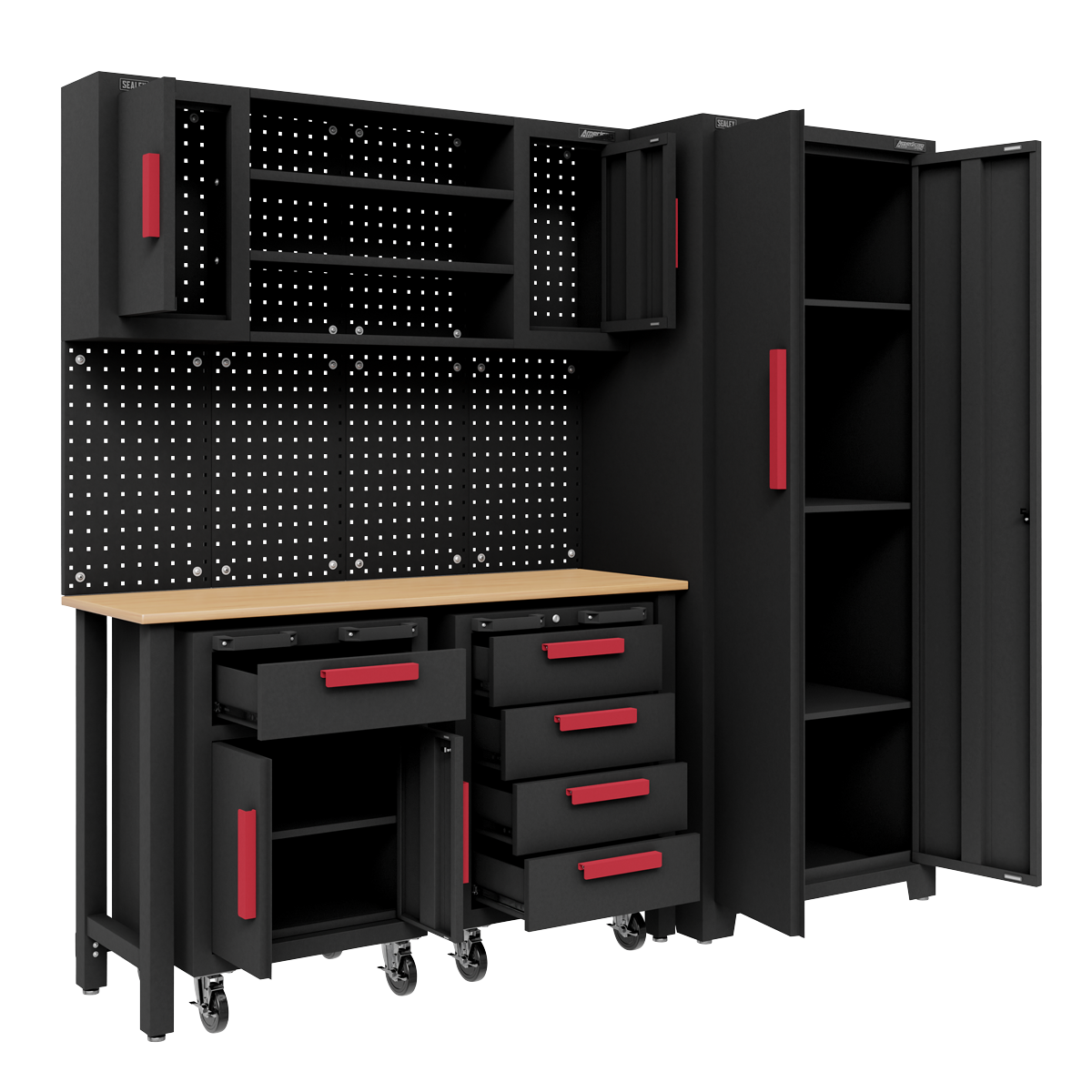 Complete Garage Storage System with 2 Mobile Trolleys