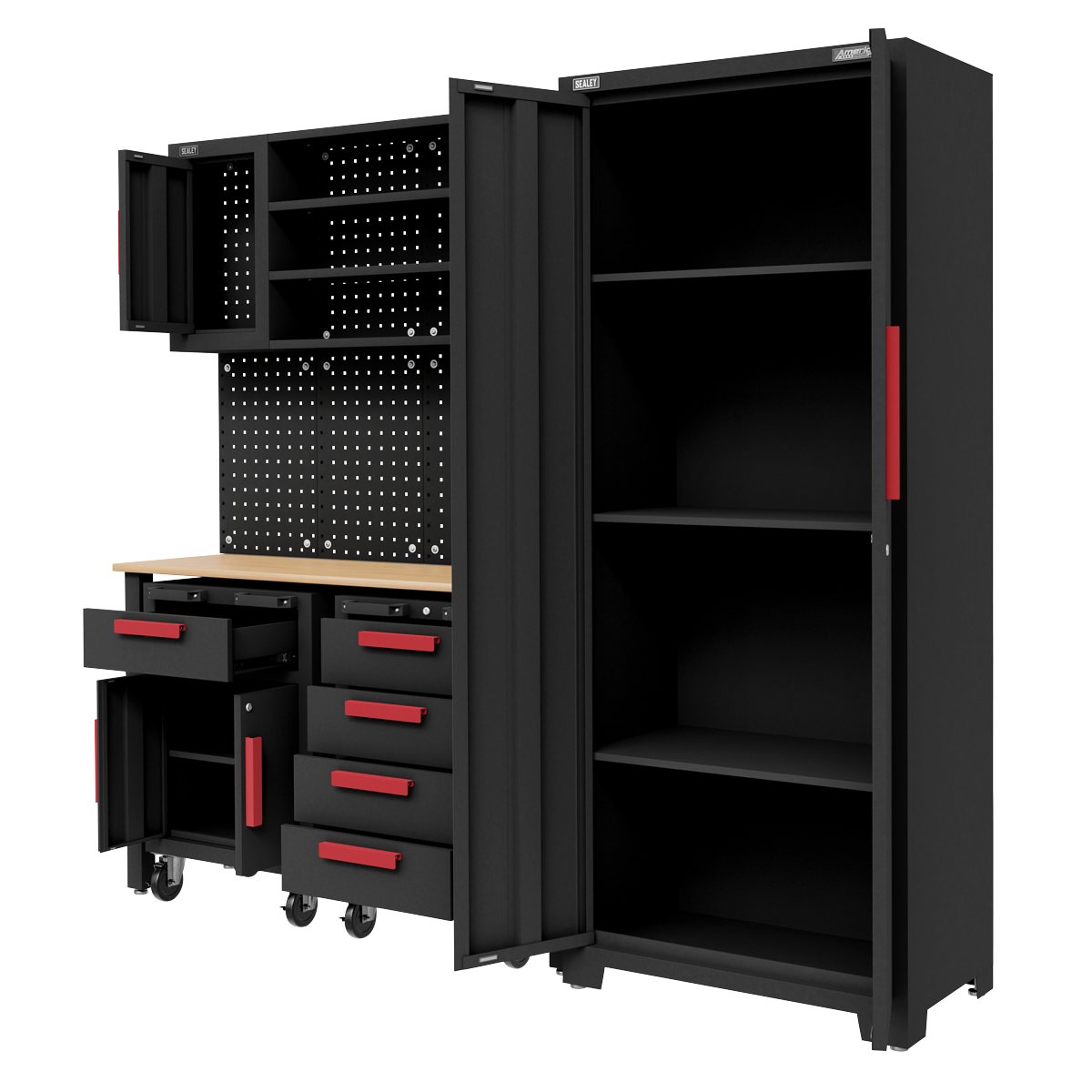 Complete Garage Storage System with 2 Mobile Trolleys