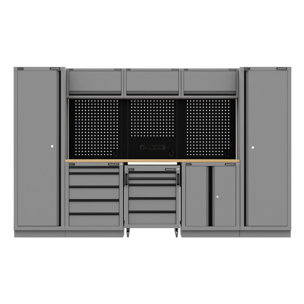 Superline PRO® Black Edition Storage System with Rubber Wood Worktop 3.24m