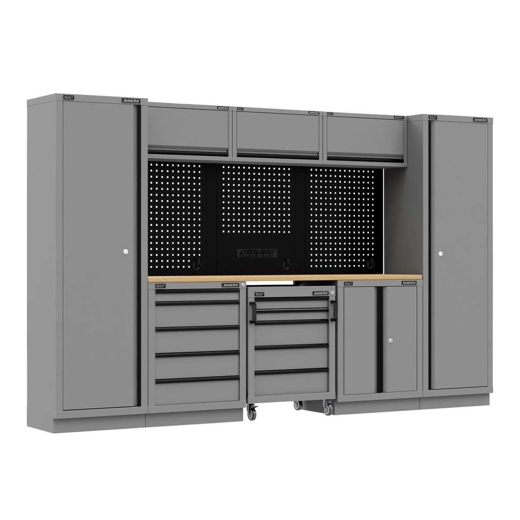 Superline PRO® Black Edition Storage System with Rubber Wood Worktop 3.24m