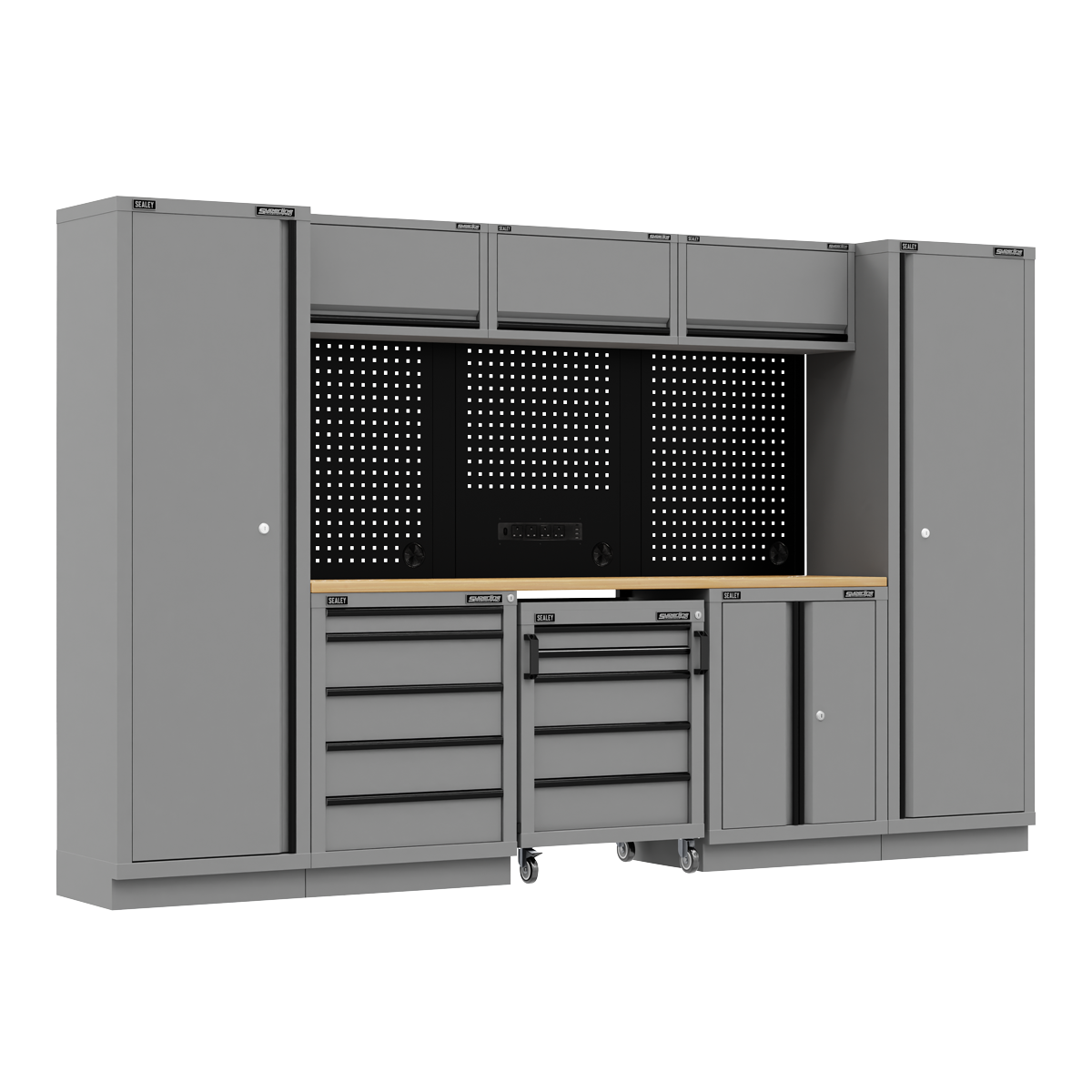 Superline PRO® Black Edition Storage System with Rubber Wood Worktop 3.24m
