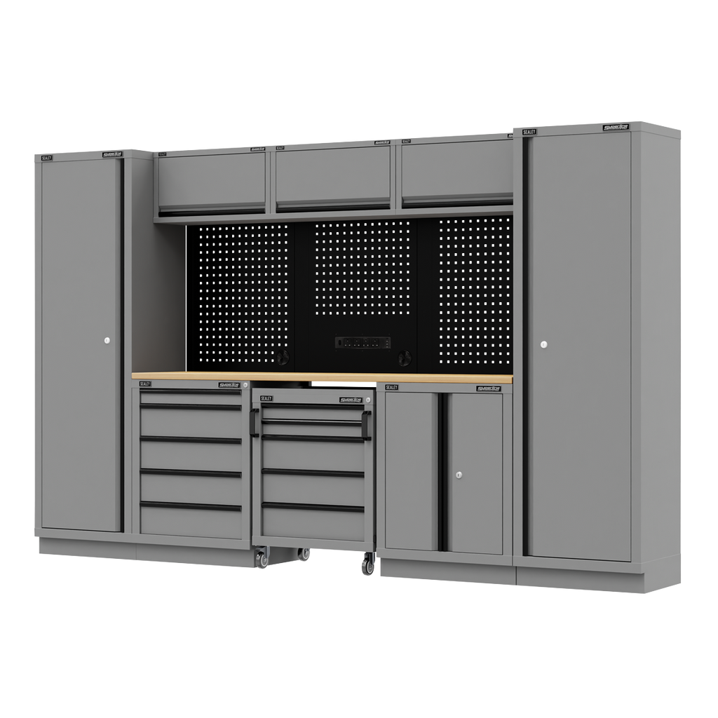 Superline PRO® Black Edition Storage System with Rubber Wood Worktop 3.24m