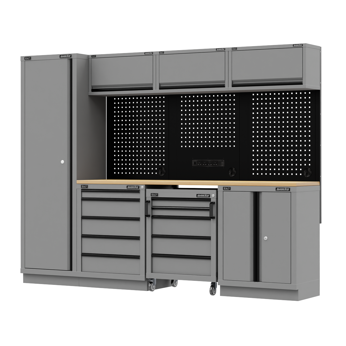 Superline PRO® Black Edition Storage System with Rubber Wood Worktop 2.64m