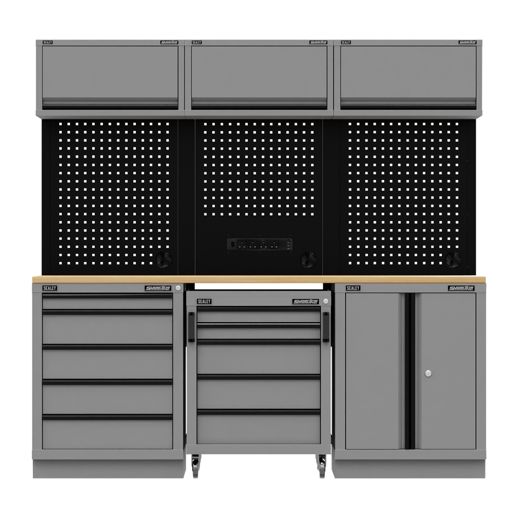 Superline PRO® Black Edition Storage System with Rubber Wood Worktop 2.04m