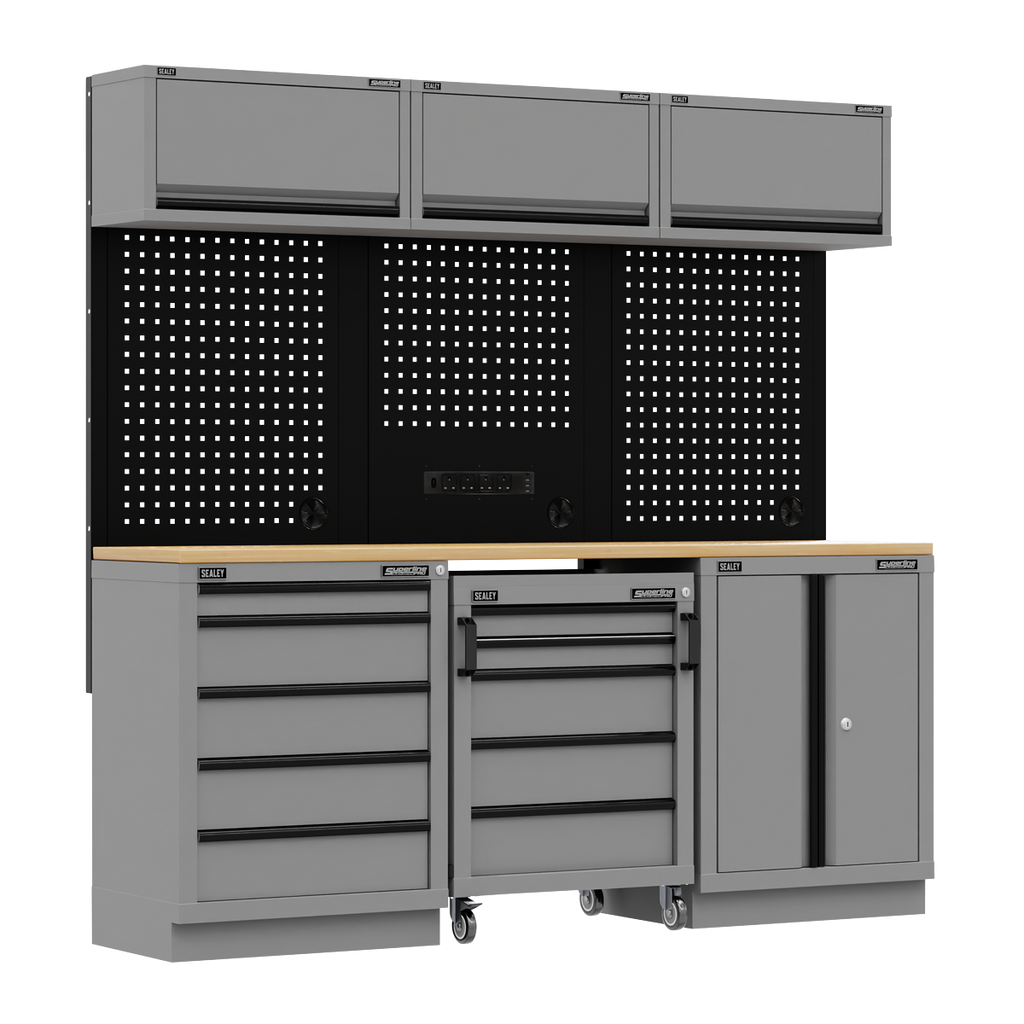 Superline PRO® Black Edition Storage System with Rubber Wood Worktop 2.04m